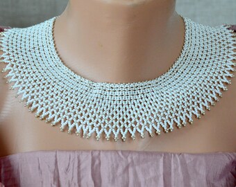 Ruth white necklace, Wedding beaded necklace, seed bead necklace, White silver necklace, Choker Everyday necklace