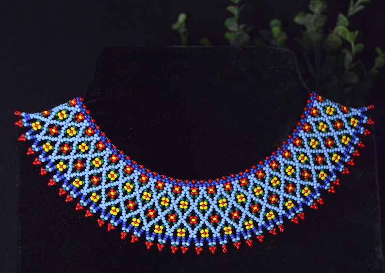 Multicolor Seed Bead Necklace Flower Necklace Beaded Collar Etsy