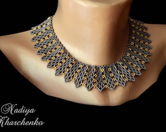 Grey Gold beaded necklace, Modern necklace