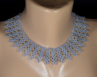 Gray gold beaded modern necklace, Beaded collar necklace