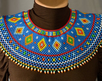 Beaded Collar Necklace, Ukrainian Ornament, Czech Seed Bead