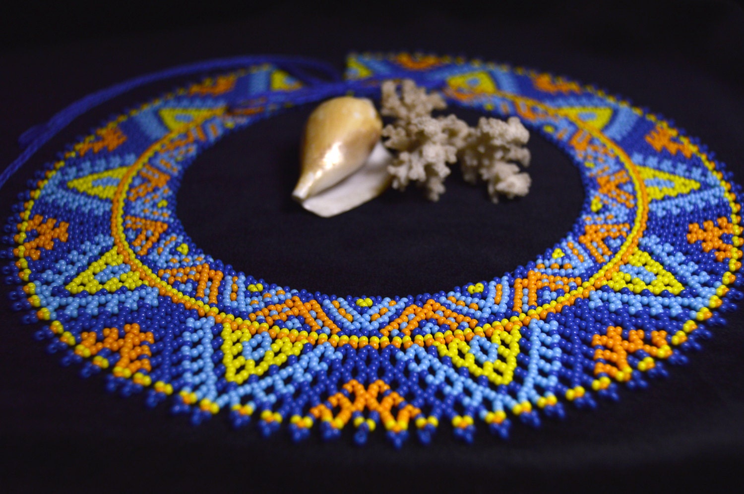 Multicolor Beaded Collar Necklace Blue Yellow Orange Necklace Etsy