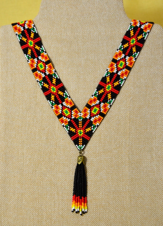 Beaded Necklace, Seed Bead Necklace, Ethnic Beadwork