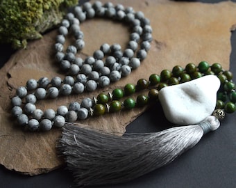 108 Mala necklace, Handmade knotted jewelry, Bead tassel necklace, Gifts for her, Mala necklace, Mala beads