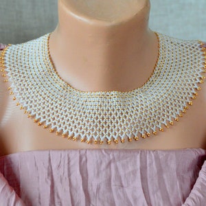 RBG necklace, Wedding necklace, Beaded necklace, White Gold necklace, Seed bead necklace, Designer necklace, Bridal necklace
