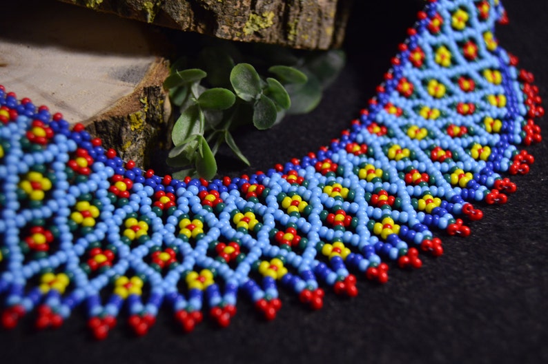 Multicolor Seed Bead Necklace Flower Necklace Beaded Collar Etsy