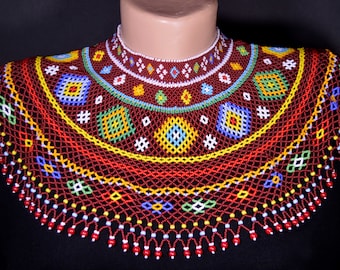 Seed Bead Ukrainian Kryza Necklace, Ethnic Beaded Collar
