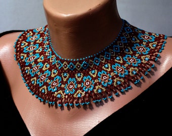 Beaded boho collar artisan necklace, Seed bead necklace