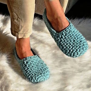 Women&#39;s Slippers, Turquoise Ballet flats, Vegan Shoes, Slipper Socks, Women&#39;s gift, Non slip bottom, Girlfriend&#39;s gift, EllenaKnits slippers