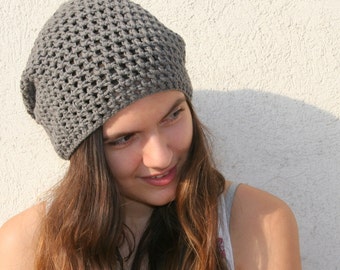 Slouchy Hat, Crochet Hat, Gray Hat, Cotton Hat, Slouchy Beanie, Handmade Hat, Summer Hat, Womens Accessories