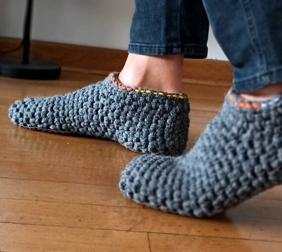 Charcoal Men Slippers With Leather Soles Comfy Indoor Mens