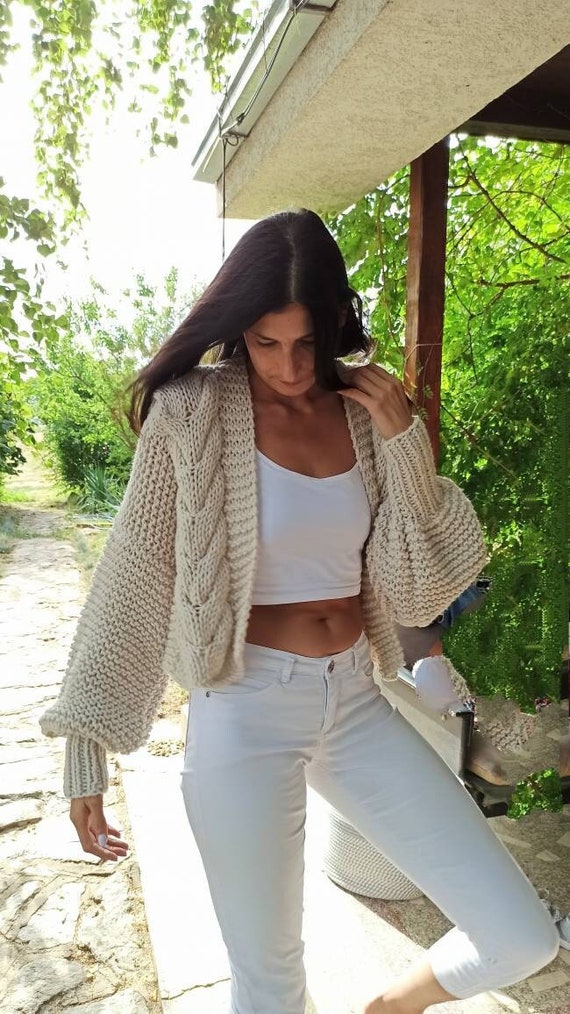 Beige Cardigan With Big Cables Black 