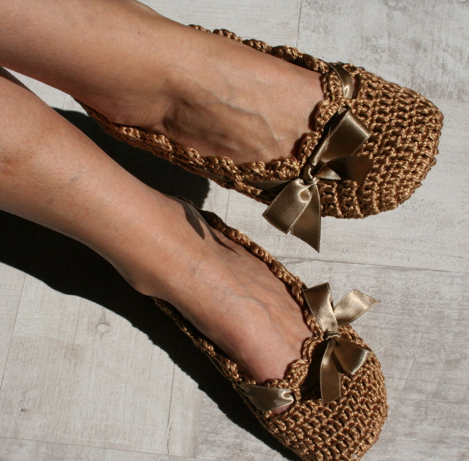 Cotton Home Shoes Golden Crochet Slippers for Women House - Etsy