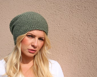 Knit Slouchy Hat / Women's Slouchy Hat / Women's Winter Hat / Slouchy Beanie / Green hat - Black hat - Slouchy hats // Winter hat - Handmade