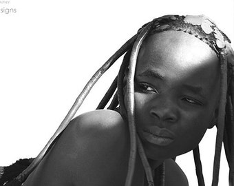 Street African PORTRAIT PRINT Himba Tribal beauty monochrome Nature Black White Grey Wall art African life style young woman dreadlocks