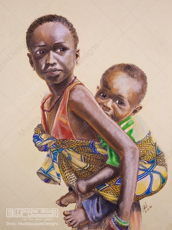 African Children Art Prints Chalk Pastel Portrait From Photo Etsy