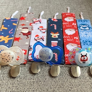 CHRISTMAS/Winter SHORT and X-SHORT (Baby/Infant/Toddler) Pacifier Clip - Metal Clip