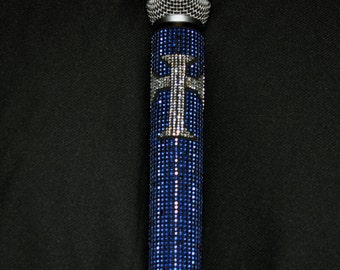 Cross Bling Microphone Sleeve 1 Blue & Crystal by Blingcons