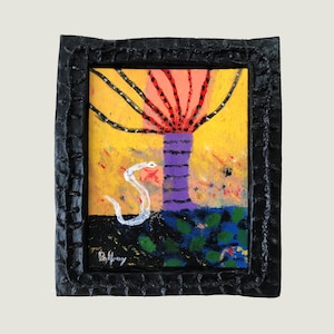 Original Painting &quot;Upside Down Tree&quot; – Brut, Naïve & Outsider Art – Unique Piece with Papier-Mâché Frame – Acrylic on Canvas – 33x28.5 cm