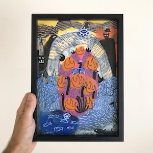 Painting A4 21x29.7 original acrylic work - Free abstract and figurative art - Intuitive drawings - Colorful decoration on paper
