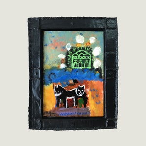 Pintura obra original sobre cartón, copia única, arte en bruto, dibujo ingenuo, misterioso, contemporáneo, decoración de paredes