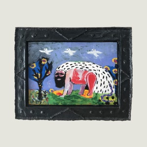 Original Painting &quot;Adam 3000&quot; – Brut, Abstract & Figurative Art – Unique Piece with Handmade Papier-Mâché Frame – Acrylic on Canvas