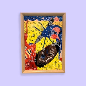 Dipinto acrilico A4 – Opera d'arte originale fatta a mano su carta, pittura astratta e figurativa intuitiva, decorazione murale contemporanea