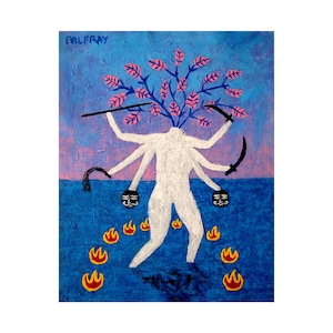 Painting original work on canvas, unique copy, art brut, singular art, naive, folkloric, contemporary drawing, wall decoration