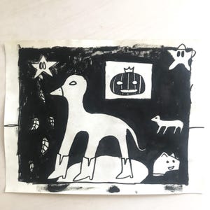 pittura acrilica – illustrazione art brut su carta – arte singolare, figurativa e spontanea – inchiostro su carta da disegno