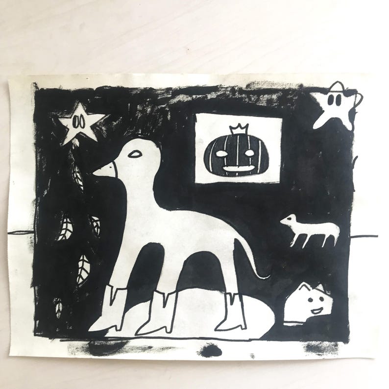 Original acrylic painting on 90gsm sketch paper, size 27.5 x 21 cm - one-of-a-kind illustration - raw art - outsider and singular art. image 1
