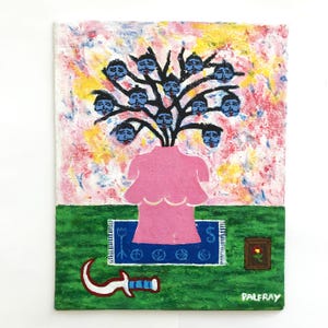 Peinture originale art brut sur carton entoilé 24x30 cm – abstrait & figuratif – art libre coloré – petite œuvre expressive – acrylique