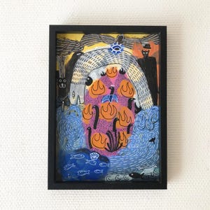 Painting A4 21x29.7 original acrylic work - Free abstract and figurative art - Intuitive drawings - Colorful decoration on paper