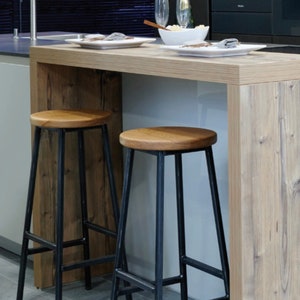 Bertie Oakman - Steel Frame Industrial Bar Stool with Round Oak Seat