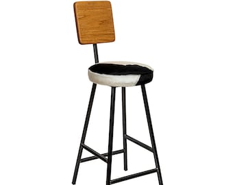 Cowhide Bar Stool with Backrest - 'Delboy Jeckel'