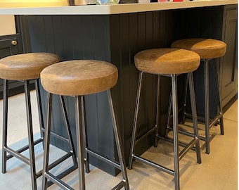 Bertie Hyde - Breakfast Bar Stool, Kitchen Counter Stool. Fully Customizable Height, Leather Colour and Frame Finish