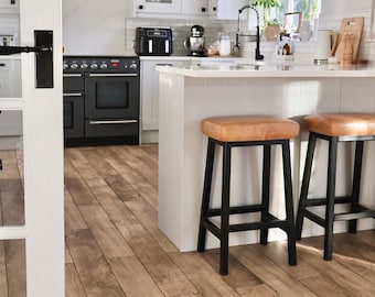 Stan Hyde Metal KITCHEN BAR STOOL – Adjustable Height Steel Leather Counter Stool