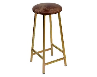 Bertie G Tanner - Zinc Plated Bar Stool with Leather Seat
