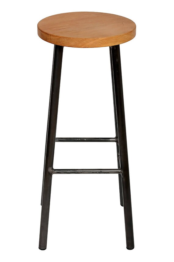 Rick Oakman Chunky Round Frame Bar Stool With Oak Seat Etsy Ireland