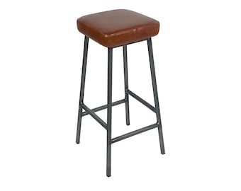 Plwmpy Lleddr Square Seat Leather Bar Stool