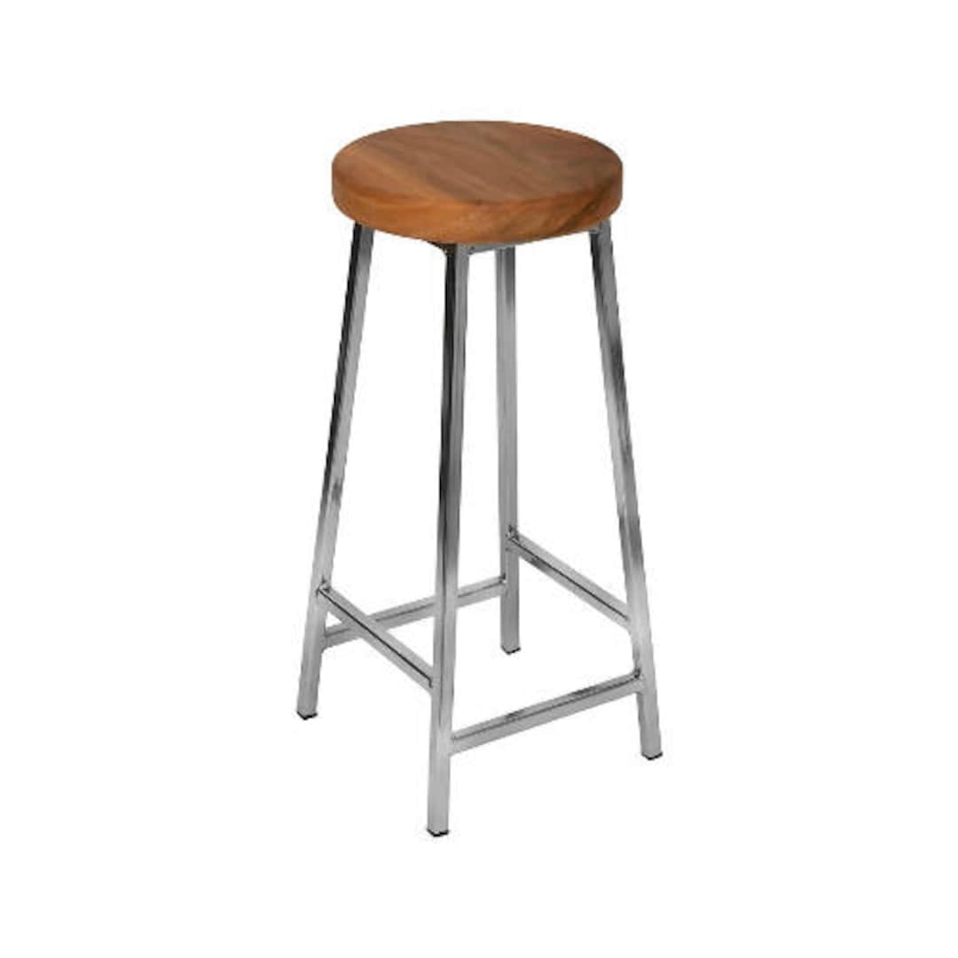 Bertie N Elmsworth Nickle Plated Bar Stool With Chunky Elm Seat