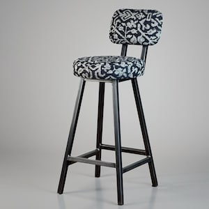 Custom Fabric Bar Stool with Backrest – Chuppo Faber – Double Stanchion Support – 25mm Box Steel Frame – Handmade in UK