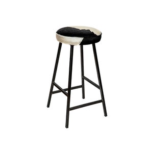 Handmade Cowhide Bar Stool: Hair-On Hide Seat, Industrial Steel Frame