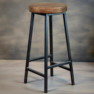 Bertie Elmsworth - Steel Frame Industrial Frame Bar Stool with Chunky Elm Seat