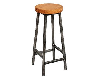 CHUNKY Square Frame Bar STOOL With Oak Seat -  Charlie BROADOAK Industrial Bar Stools