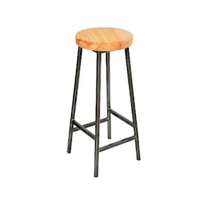 Bertie Ashton - Steel Frame Industrial Bar Stool with Chunky Ash Seat