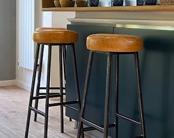 Bertie Hyde - Breakfast Bar Stool, Kitchen Counter Stool. Fully Customizable Height, Leather Colour and Frame Finish