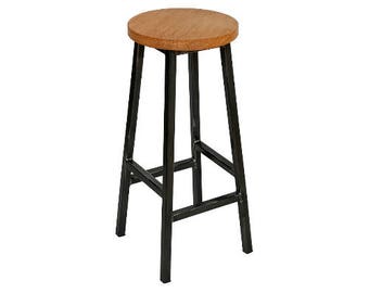 Charlie Oakman - Chunky Square Frame Bar Stool with Oak Seat