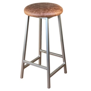 Bertie N Tanner - Nickle Finish Bar Stool with Leather Seat