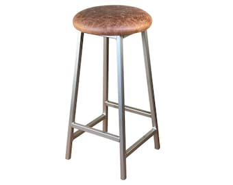 Bertie N Tanner - Nickle Finish Bar Stool with Leather Seat