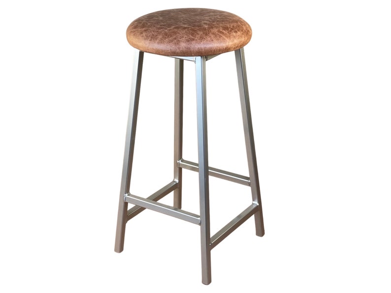Bertie N Tanner Nickle Finish Bar Stool with Leather Seat image 1